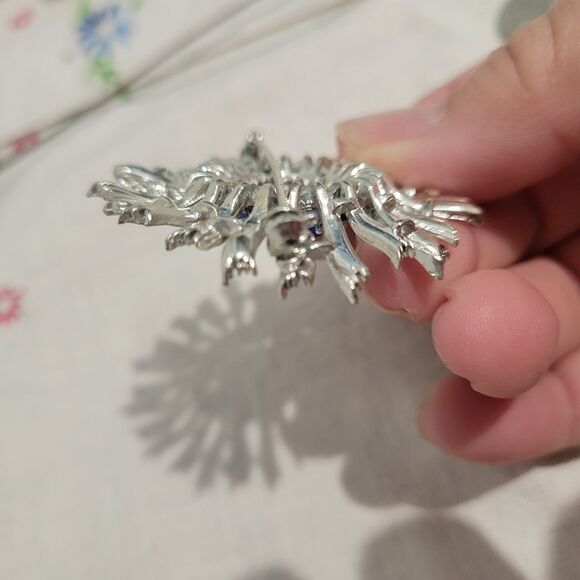 Vintage Lisner Brooch Blue Aurora Borealis Rhinestone Flower - Picture 5 of 11